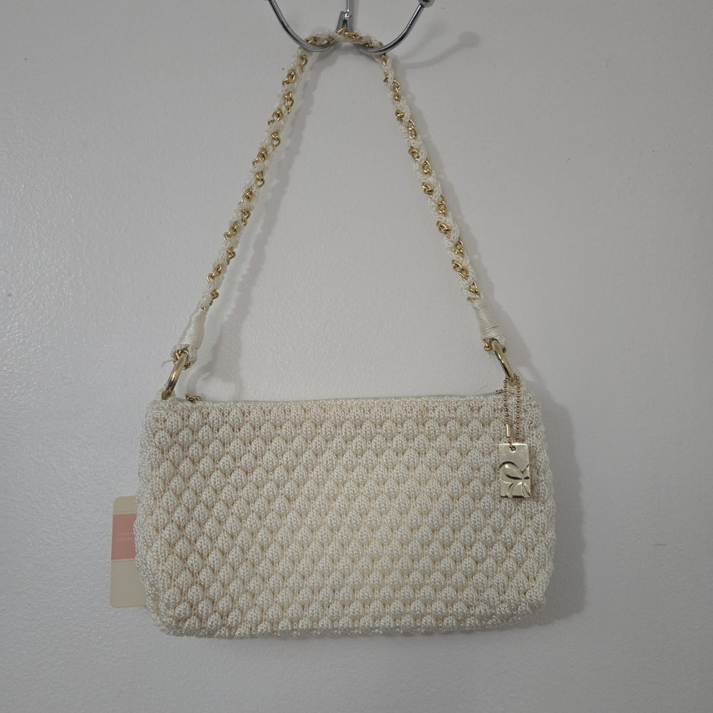 Lina Cream Crocheted Shoulder Bag Gold Chain Strap NWT - Picture 10 of 12